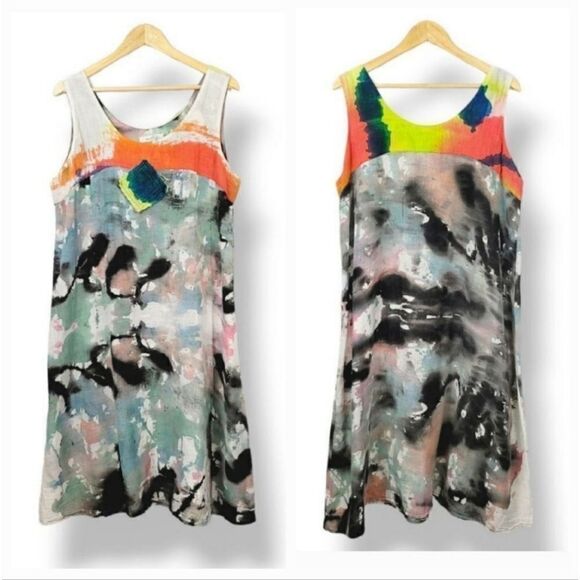 Sucesos Hand Painted One Of A Kind Painter's Palette Sleeveless Tank Dress OSFM - Picture 1 of 9